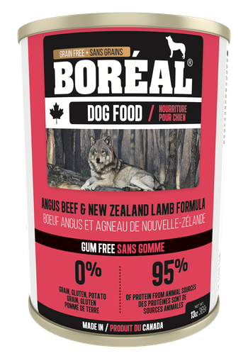 BOREAL CANADIAN ANGUS BEEF AND NZ LAMB FORMULA CASE OF 12 WET CANNED DOG FOOD 369G