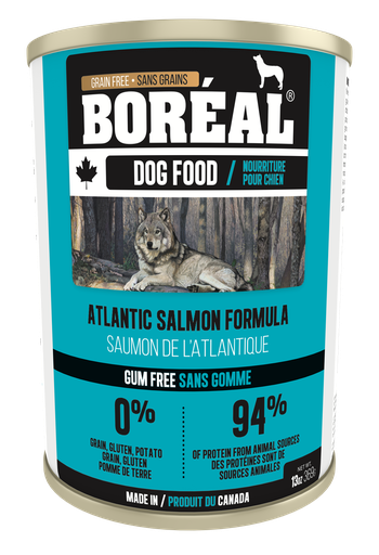 BOREAL CANADIAN ATLANTIC SALMON FORMULA CASE OF 12 WET CANNED DOG FOOD 369G