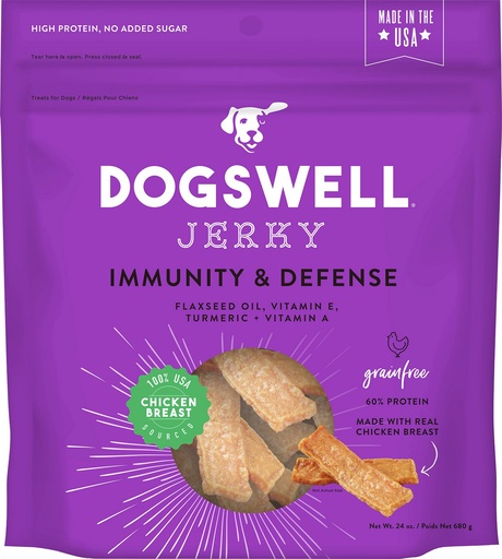 DOGSWELL Jerky Immunity &amp; Defense Chicken Recipe Grain-Free Dog Treats 680g