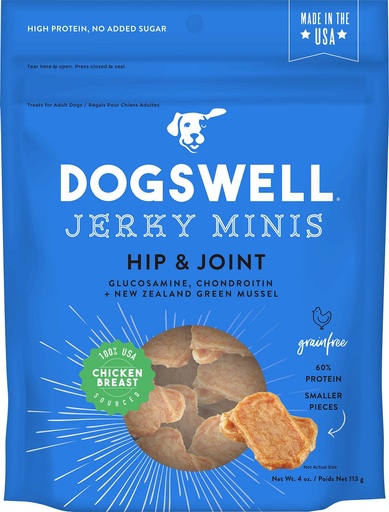 DOGSWELL Jerky Minis Hip &amp; Joint Chicken Recipe Grain-Free Dog Treats, 113g