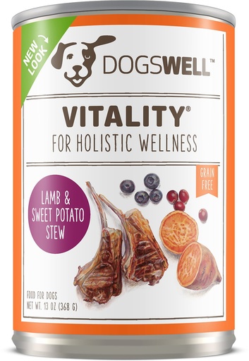 DOGSWELL Vitality Lamb &amp; Sweet Potato Stew Recipe Grain-Free Case of 12 Wet Canned Dog Food 368g