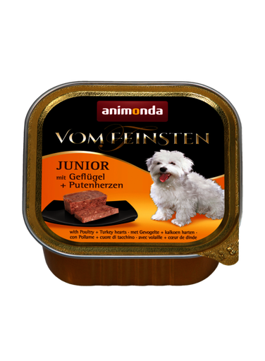 ANIMONDA VOM FEINSTIEN WITH POULTRY + TURKEY HEARTS PUPPY CASE OF 6 WET DOG FOOD 150G