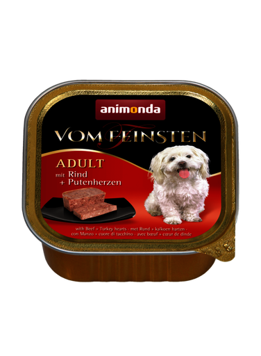 ANIMONDA VOM FEINSTIEN WITH BEEF + TURKEY HEARTS ADULT CASE OF 6 WET DOG FOOD 150G