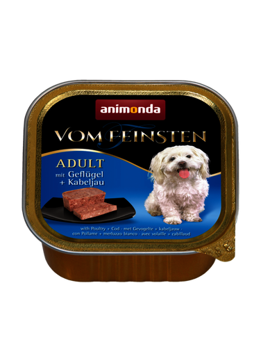 ANIMONDA VOM FEINSTIEN WITH POULTRY + CODFISH ADULT CASE OF 6 WET DOG FOOD 150G