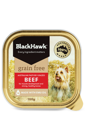 BLACKHAWK Grain Free Australian Beef Case of 9 Wet Dog Food Tray 100g