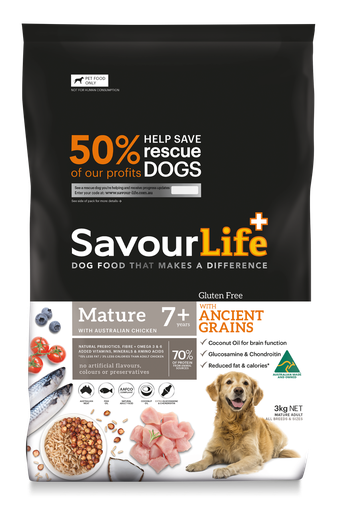 SAVOURLIFE Ancient Grains Adult 7+ with Chicken Recipe Plus Senior Dry Dog Food 3kg