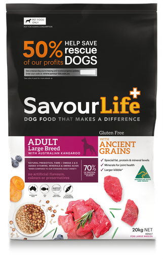 SAVOURLIFE Gluten Free Kangaroo Ancient Grain Adult Large Breed Dry Dog Food 20kg