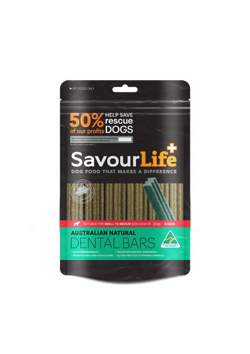 SAVOURLIFE Australian Natural Dental Bars 8 pack Small/Medium Breed Dog Treats 230g