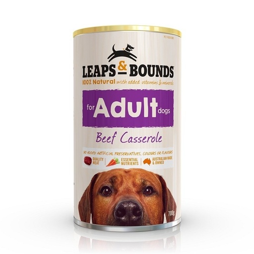 LEAPS AND BOUNDS Beef and Casserole Case of 12 Adult Wet Canned Dog Food 700g