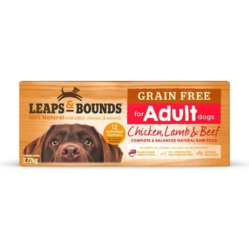 LEAPS AND BOUNDS Grain-Free Chicken Lamb &amp; Beef Patties Frozen Raw Adult Dog Food 2.72kg
