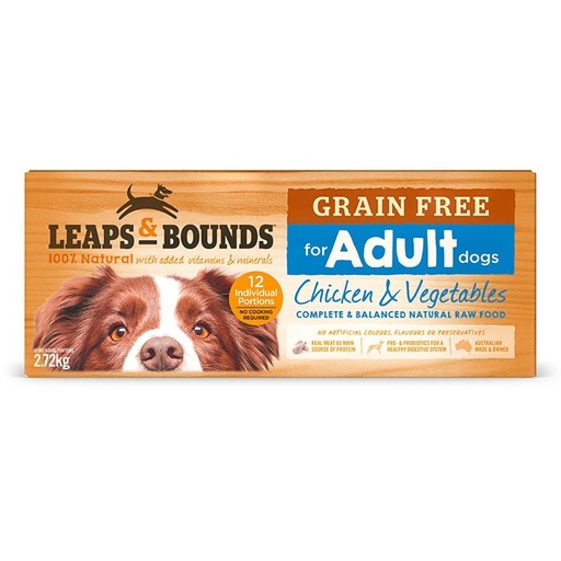 LEAPS AND BOUNDS Grain-Free Chicken &amp; Vegetables Patties Frozen Raw Adult Dog Food 2.72kg