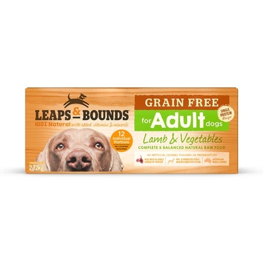 LEAPS AND BOUNDS Grain-Free Lamb &amp; Vegetables  Single Protein Recipe Frozen Raw Adult Dog Food 2.72kg