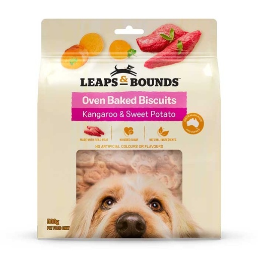 LEAPS AND BOUNDS Oven Baked Biscuits Kangaroo &amp; Sweet Potato Dog Treat 500g