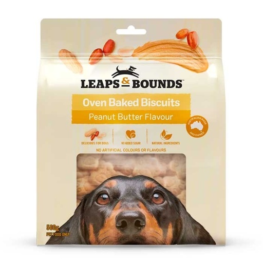 LEAPS AND BOUNDS Oven Baked Biscuits Peanut Butter Flavour Dog Treat 500g