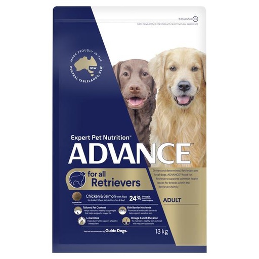 ADVANCE RETRIEVERS ADULT LARGE BREED CHICKEN &amp; SALMON WITH RICE DRY DOG FOOD 13KG