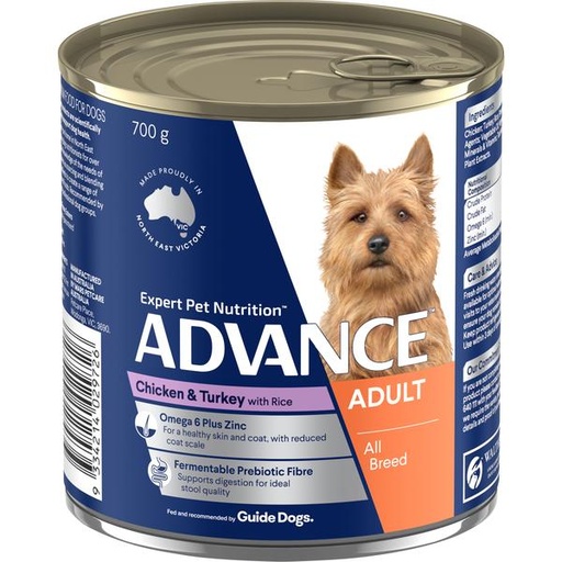 ADVANCE ADULT ALL BREED CHICKEN TURKEY AND RICE CASE OF 12 WET DOG FOOD 700G