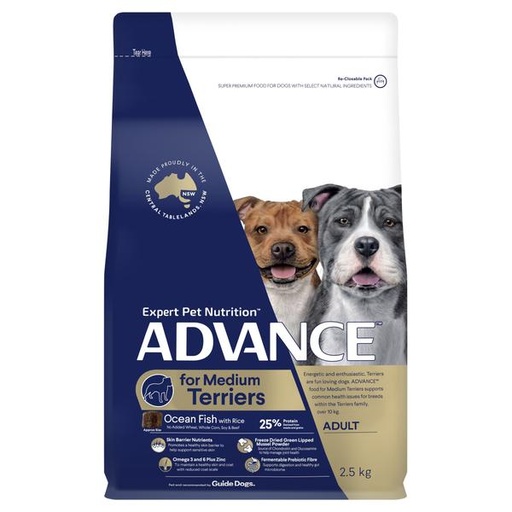 ADVANCE TERRIERS ADULT MEDIUM BREED OCEAN FISH WITH RICE DRY DOG FOOD 2.5KG