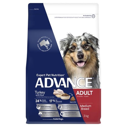 ADVANCE ADULT MEDIUM BREED TURKEY WITH RICE DRY DOG FOOD 3KG