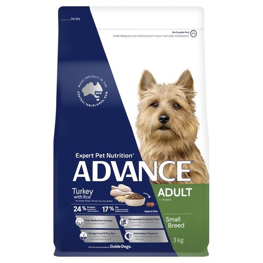 ADVANCE ADULT SMALL BREED TURKEY WITH RICE DRY DOG FOOD 3KG