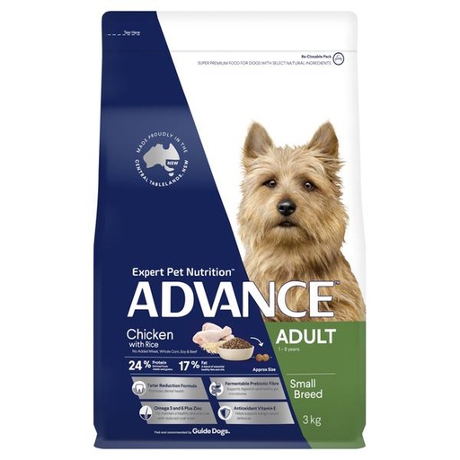 ADVANCE ADULT SMALL BREED TRIPLE ACTION CHICKEN WITH RICE DRY DOG FOOD 3KG