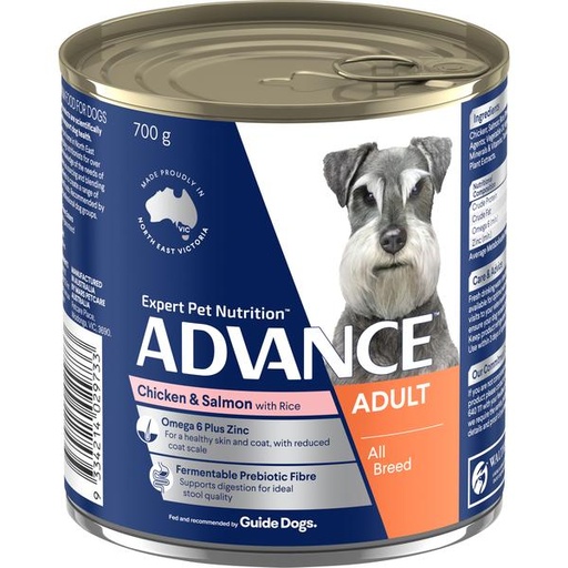 ADVANCE ADULT ALL BREED CHICKEN &amp; SALMON CASE OF 12 WET DOG FOOD 700G