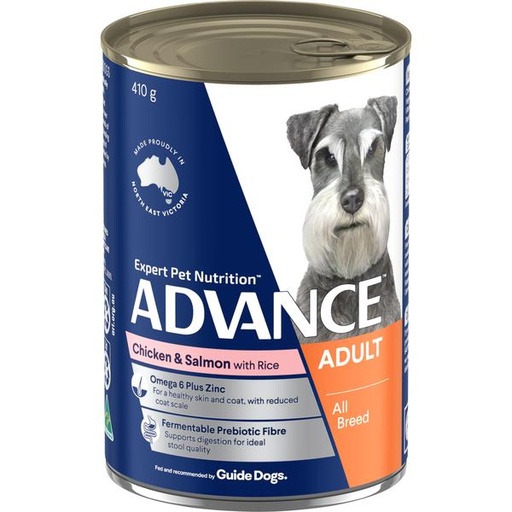 ADVANCE ADULT ALL BREED CHICKEN &amp; SALMON CASE OF 12 WET DOG FOOD 410G