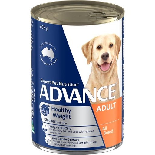 ADVANCE ADULT ALL BREED HEALTHY WEIGHT CHICKEN &amp; RICE CASE OF 12 WET DOG FOOD 405G