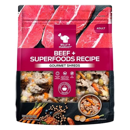 BILLY MARGOT GOURMET SHREDS BEEF SUPERFOODS RECIPE ADULT FROZEN RAW DOG FOOD 454G