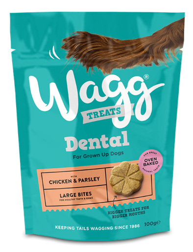 WAGG DENTAL LARGE BITES WITH CHICKEN &amp; PARSLEY OVEN BAKED DOG TREATS 100G