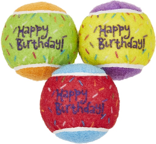 Frisco Fetch Squeaking Birthday Tennis Ball 3 Pack Dog Toy