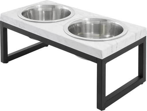 Frisco Marble Print Stainless Steel Double Elevated 3 Cups Dog Bowl