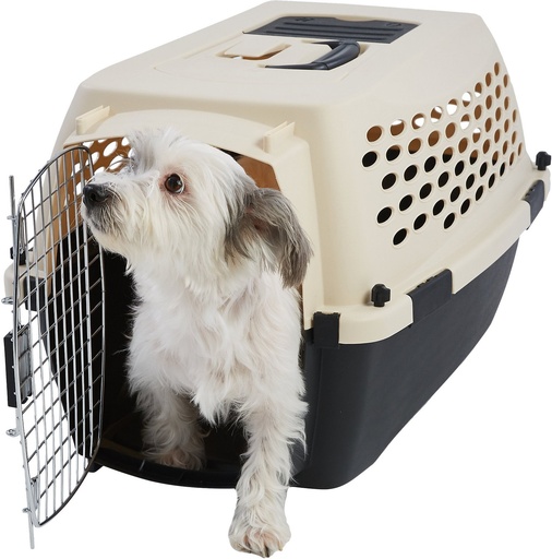 Frisco Plastic Dog &amp; Cat Kennel, Almond &amp; Black, Small