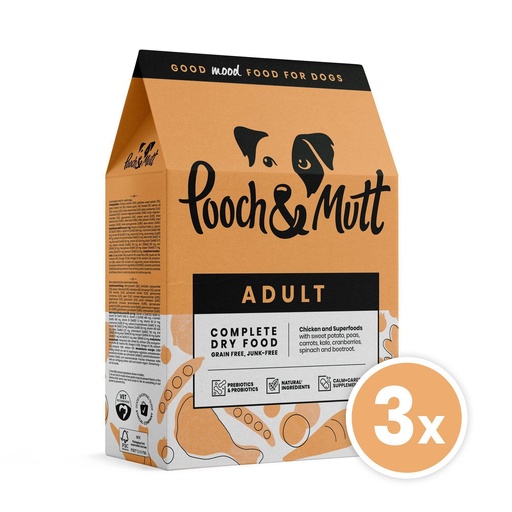 POOCH &amp; MUTT ADULT COMPLETE SUPERFOOD GRAIN-FREE PACK OF 3 DRY DOG FOOD 1KG