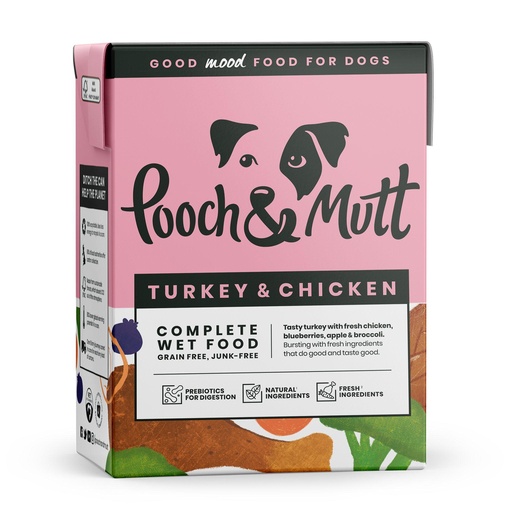 POOCH &amp; MUTT TURKEY &amp; CHICKEN COMPLETE GRAIN-FREE PACK OF 6 WET DOG FOOD 375G