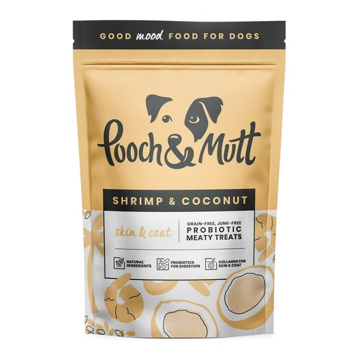 POOCH &amp; MUTT SHRIMP &amp; COCONUT SKIN &amp; COAT PROBIOTIC MEATY DOG TREATS 120G