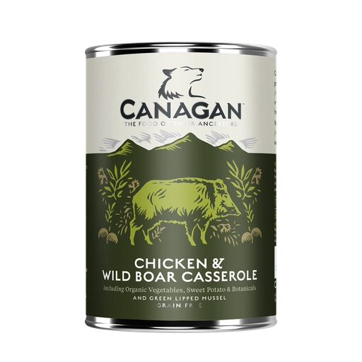 CANAGAN CHICKEN &amp; WILD BOAR CASSEROLE GRAIN-FREE CASE OF 6 WET CANNED DOG FOOD 400G