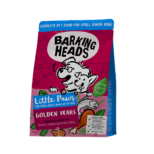 BARKING HEADS LITTLE PAWS - GOLDEN YEARS (SENIOR) WITH SWEET POTATO, GARDEN VEG AND HERBS SMALL BREED SENIOR GRAIN-FREE DRY DOG FOOD 1KG