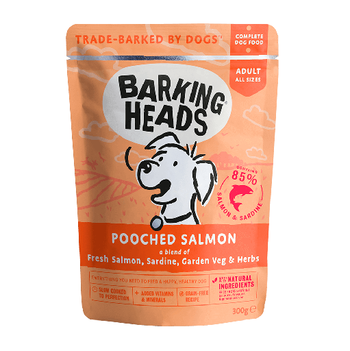 BARKING HEAD POOCHED SALMON PACK OF 10 GRAIN-FREE WET DOG FOOD 300G