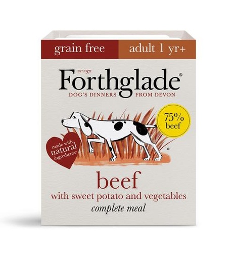 FORTHGALE Complete Meal Grain Free Beef With Sweet Potato &amp; Vegetables Natural Pack of 36 Wet Dog Food 395g