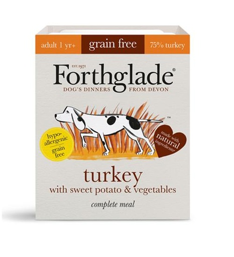 FORTHGALE Complete Meal Grain Free Turkey with Sweet Potato &amp; Vegetables Pack of 18 Natural Wet Dog Food 395g