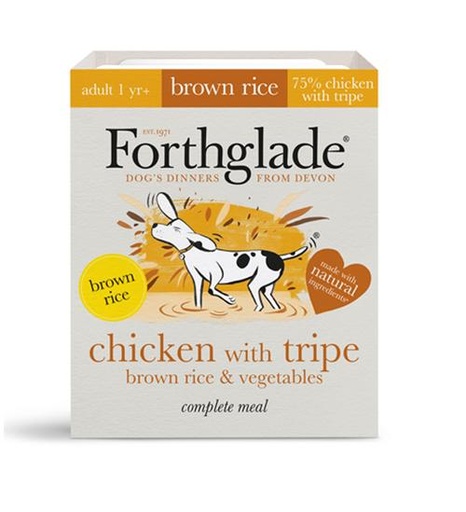 FORTHGALE Complete Meal with Brown Rice, Chicken with Tripe, Brown Rice &amp; Vegetables Pack of 18 Natural Wet Dog Food 395g