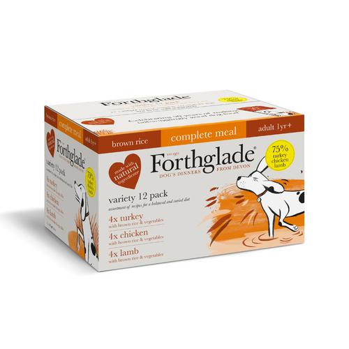 FORTHGALE Complete Meal with Brown Rice Turkey, Lamb and Chicken Variety Pack of 12 Natural Puppy and Adult Wet Dog Food 395g