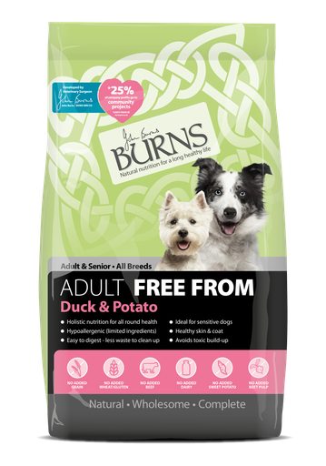 BURNS FREE FROM Adult Duck &amp; Potato Grain-Free Dry Dog Food 2kg