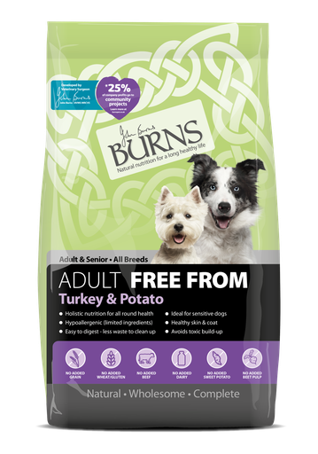 BURNS FREE FROM Adult Turkey &amp; Potato Grain-Free Dry Dog Food 2kg