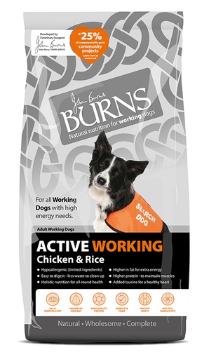 BURNS Active Working Chicken &amp; Rice Dry Dog Food 12kg