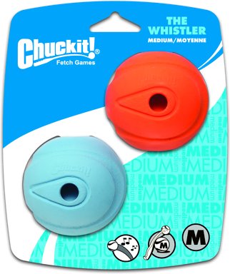 Chuckit! The Whistler Ball Dog Toy, Color Varies, Medium, 2 pack