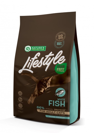 LIFESTYLE GRAIN FREE WHITE FISH ADULT CAT COMPLETE GRAIN FREE PET FOOD FOR ADULT CATS 1.5kg
